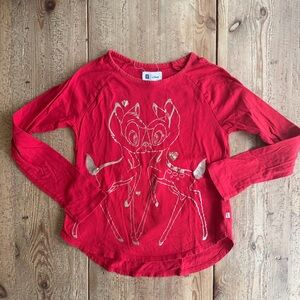 GAP x Disney Red Long Sleeve Kids Tee with Bambi Graphic